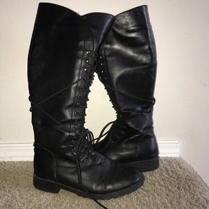 Black leather combat boots